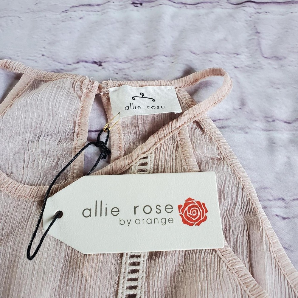 Allie Rose sheer pink halter top white floral embroidery vertical lace trim Y2K - Picture 3 of 7
